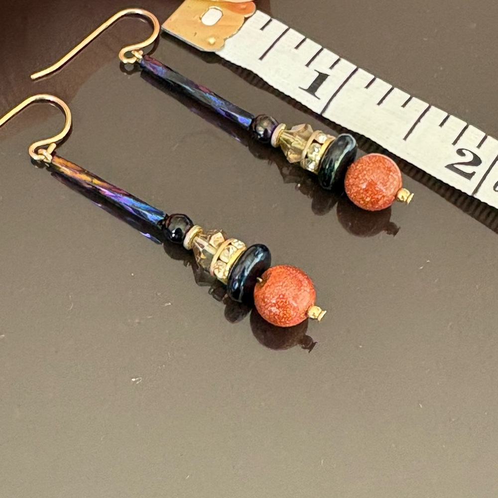 Iridescent Artisan Beaded Dangle Earrings - Picture 3 of 3